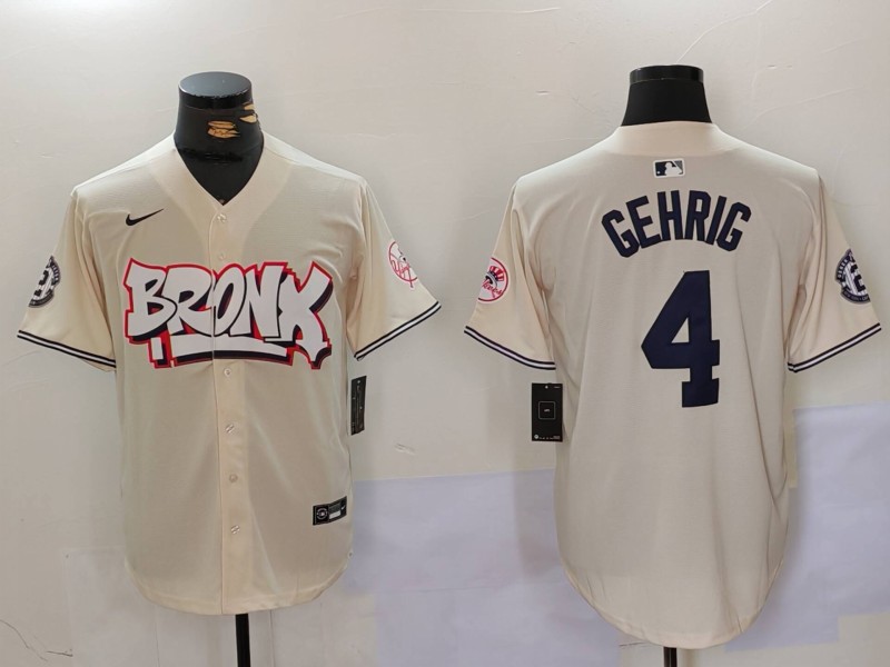 Men New York Yankees #4 Gehrig Cream joint name 2024 Nike MLB Jersey style 1